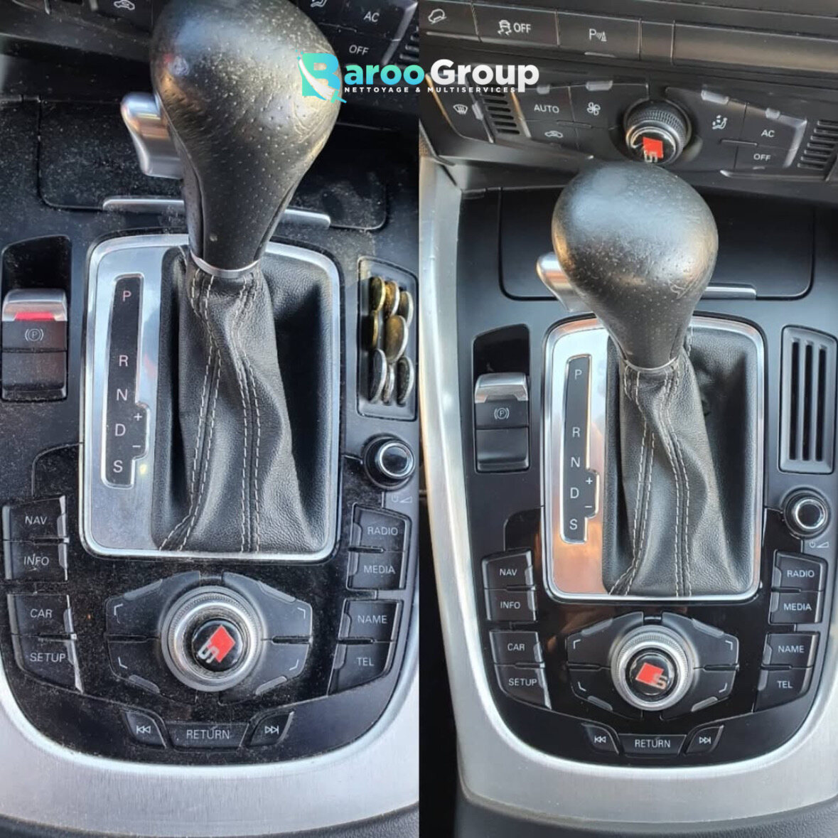 Console centrale avant et après nettoyage par Baroo Group