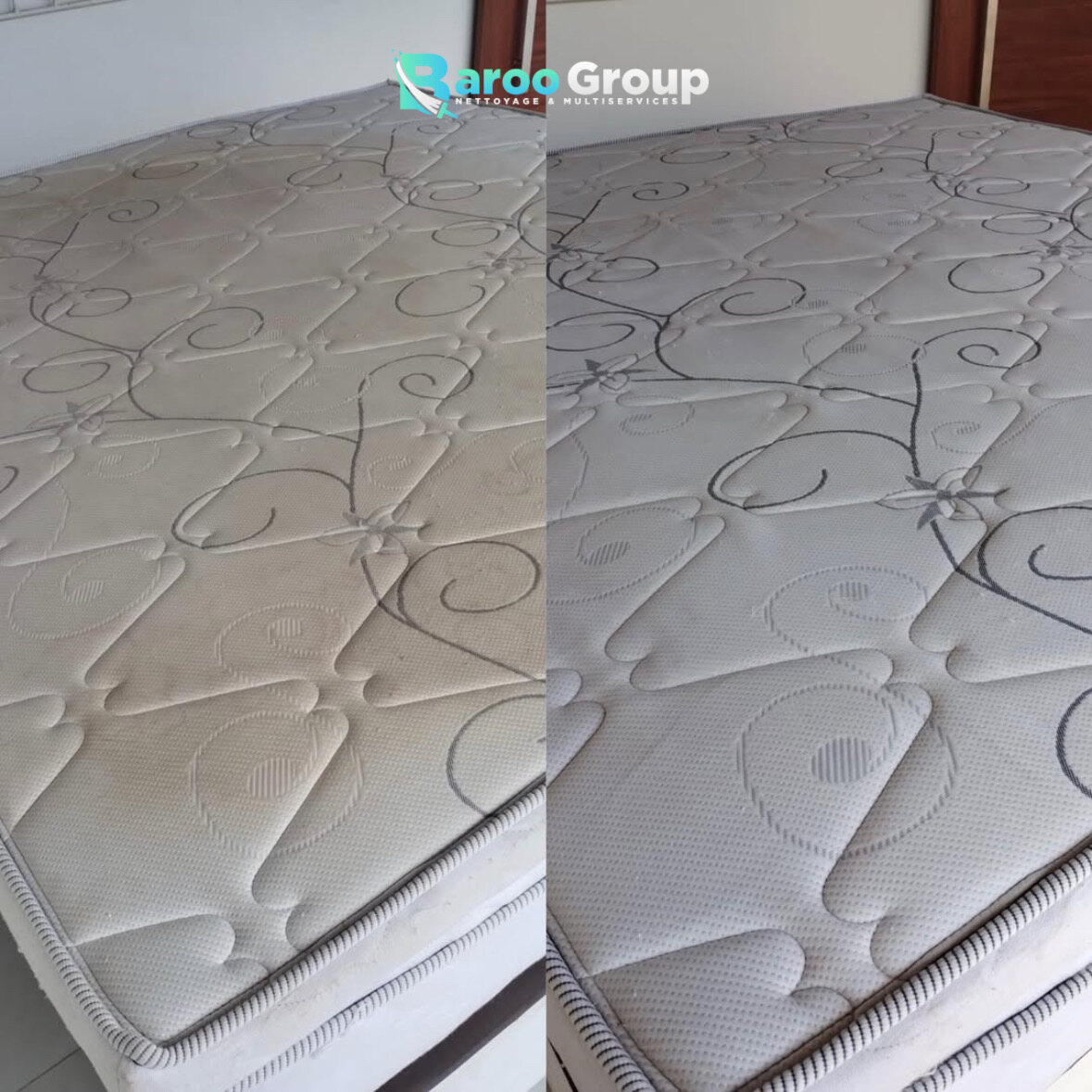 Matelas double avant et après nettoyage par Baroo Group